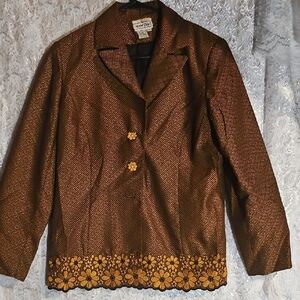 Elegant Floral Blazer in Brown and Gold